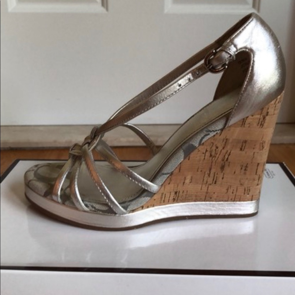 Coach Metallic Silver Joslin Kid Wedges - Picture 9 of 11